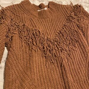 No Boundaries Brown Fringe Turtleneck Sweater